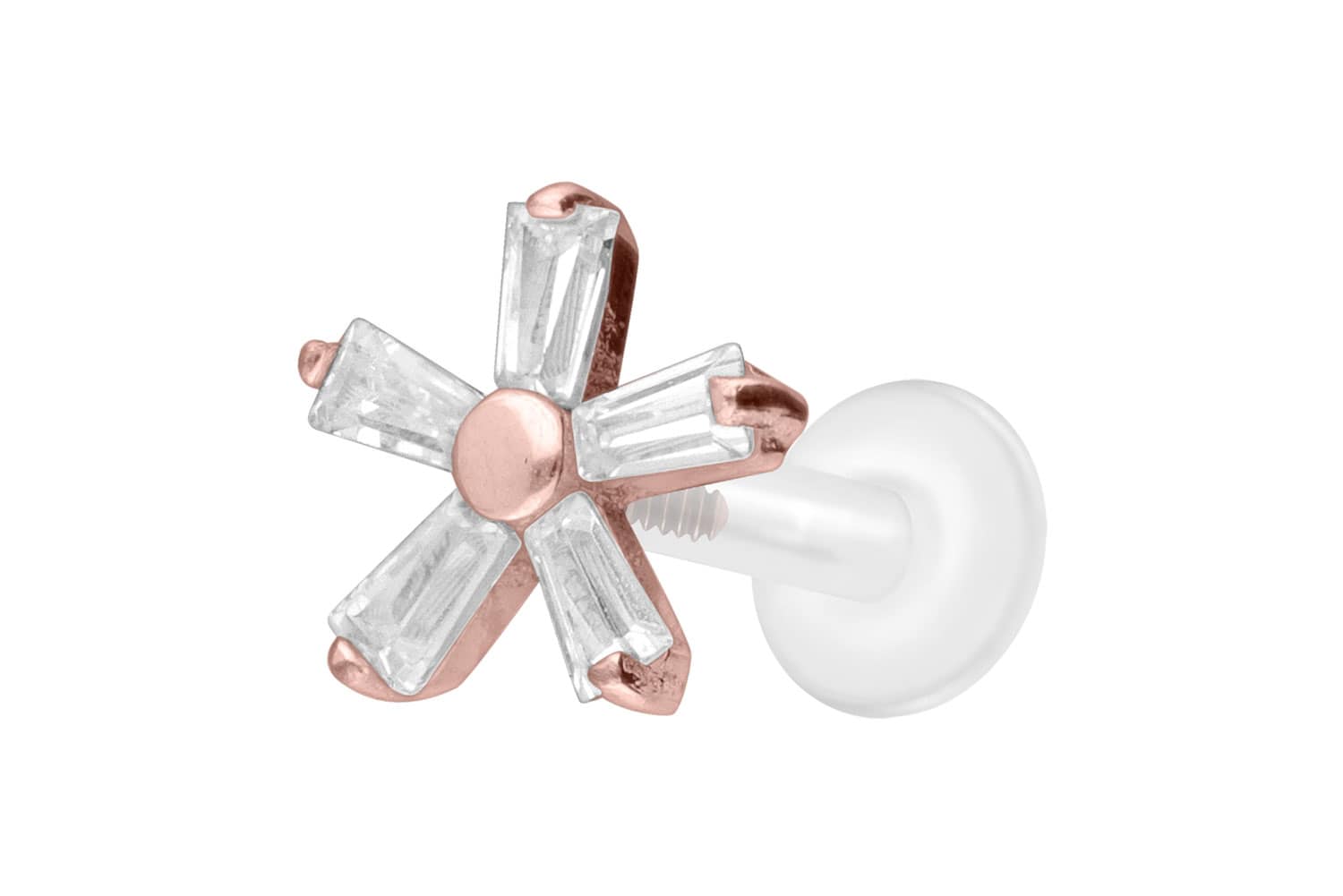 PTFE Labret Piercing mit Innengewinde + Titan-Aufsatz KRISTALLBLUME